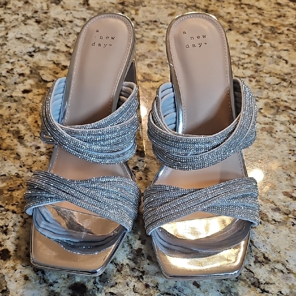 A New Day Metallic Silver Heeled Sandals